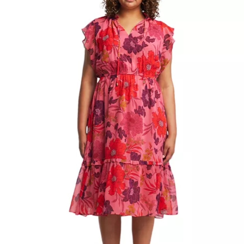 Estelle Delta Floral Tiered Midi Dress SZ 2X/20W